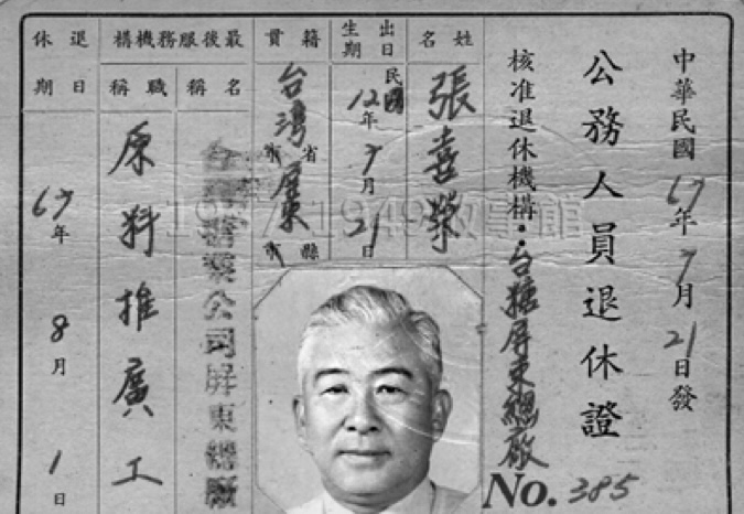 圖一 張喜榮的公務人員退休證。